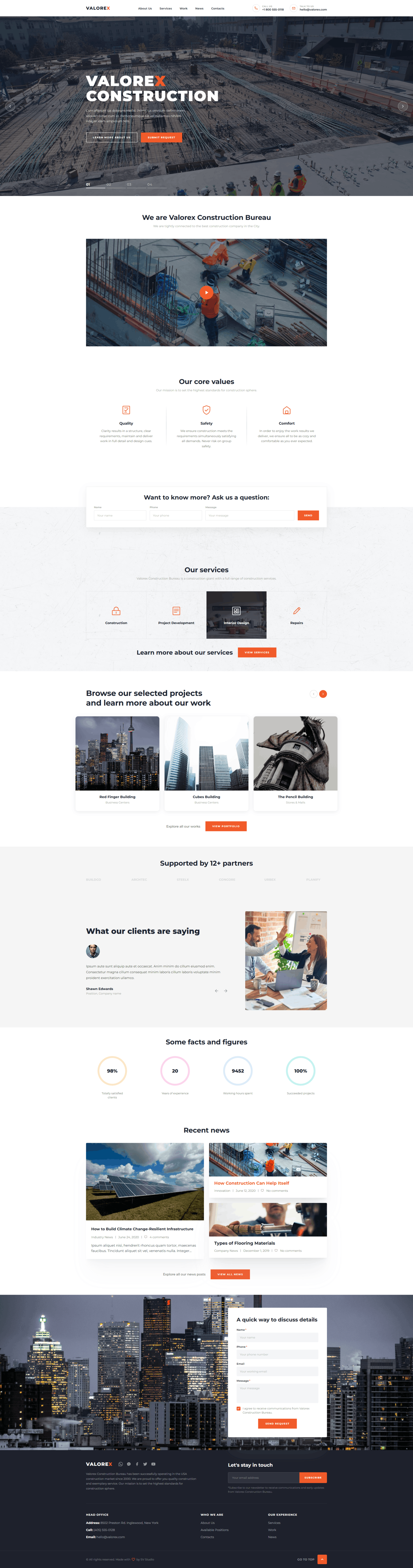 ValoreX Construction Bureau website screenshot